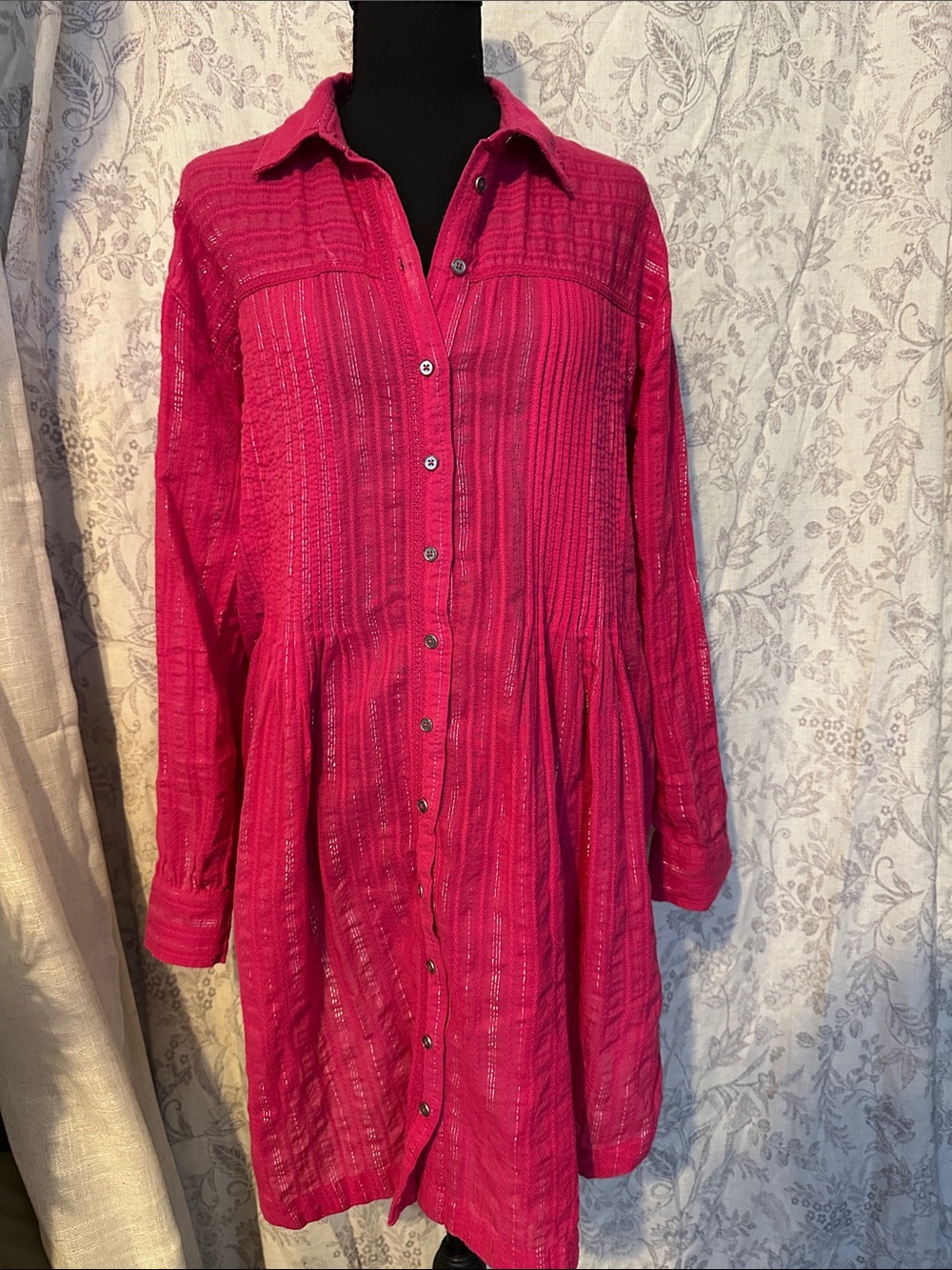 Anthropologie Vibrant Pink Button-Front Tunic